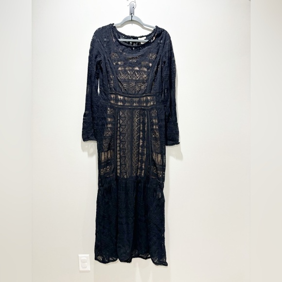 SUNDANCE • Women’s NWOT Roslyn Black Lace Sheer Maxi Dress With Slip Size 2 - Picture 1 of 5